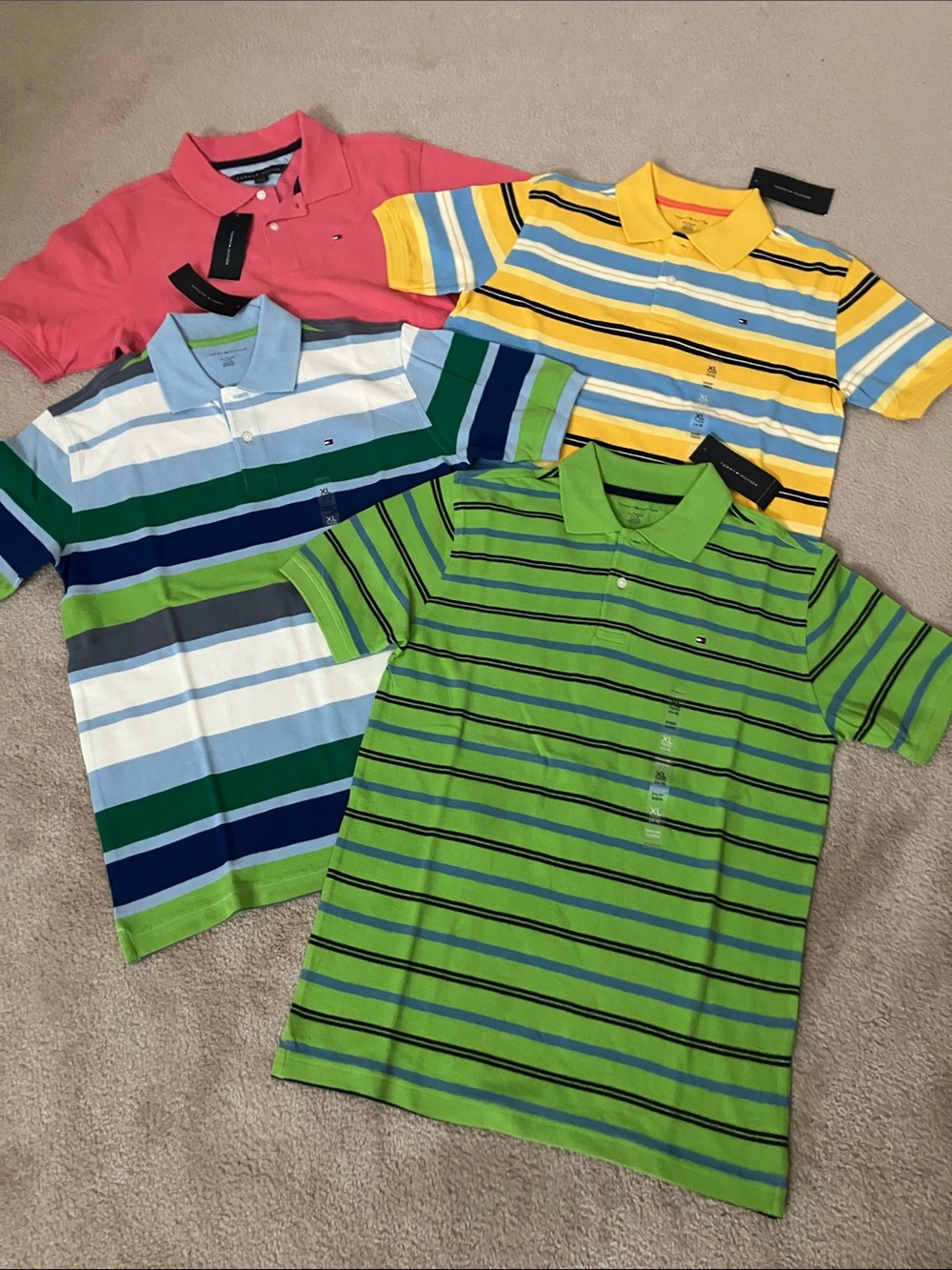 Tommy Hilfiger Kids Multi-Striped Polo bundle with Coral, Yellow, Blue & Green